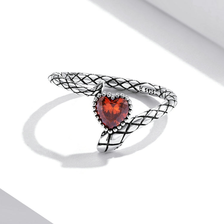 S925 Sterling Silver Retro Snake Heart Zircon Women Open Ring My Store