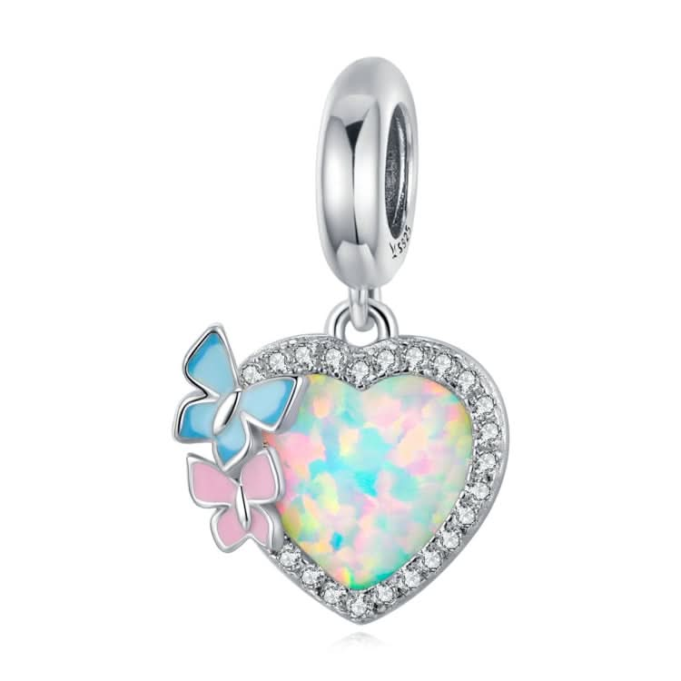 S925 Sterling Silver Butterfly Heart Colorful Opal Pendant DIY Bracelet Necklace Accessories Reluova