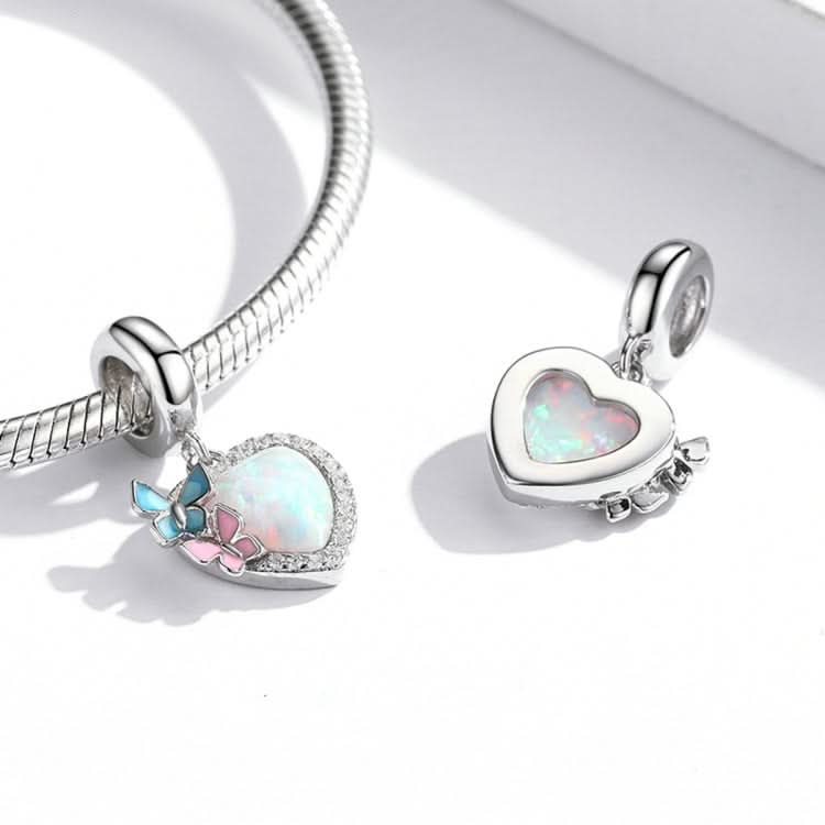 S925 Sterling Silver Butterfly Heart Colorful Opal Pendant DIY Bracelet Necklace Accessories