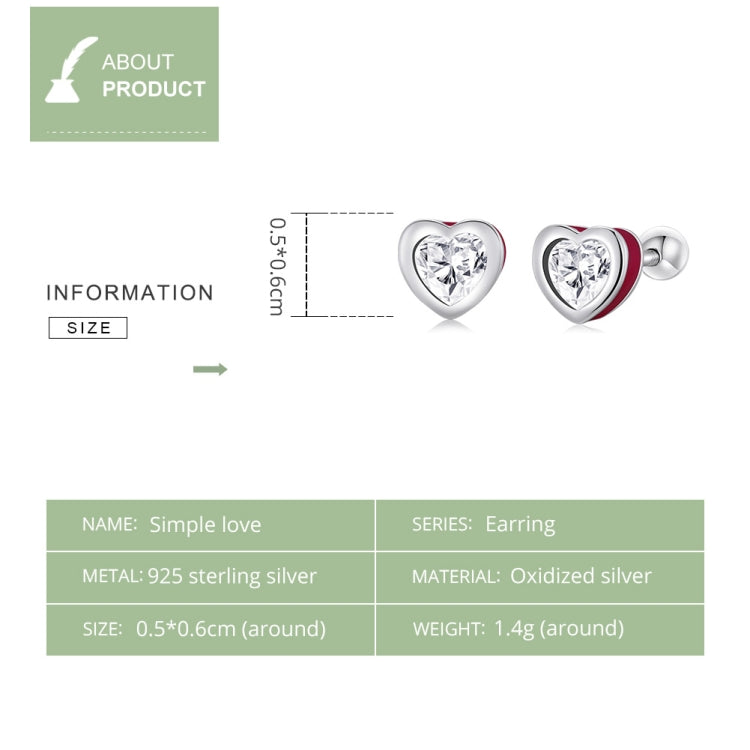 S925 Sterling Silver Heart Zircon Ear Stud Women Earrings My Store