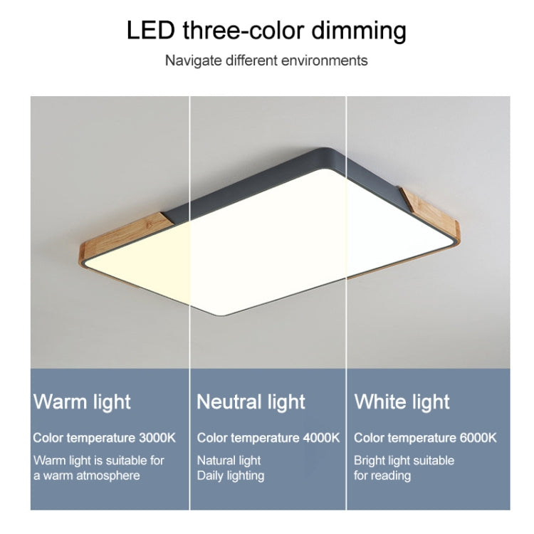 Wood Macaron LED Rectangle Ceiling Lamp, 3-Colors Light