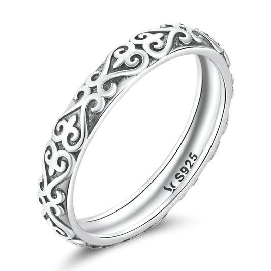 S925 Sterling Silver Retro Embossed Flower Texture Women Ring My Store