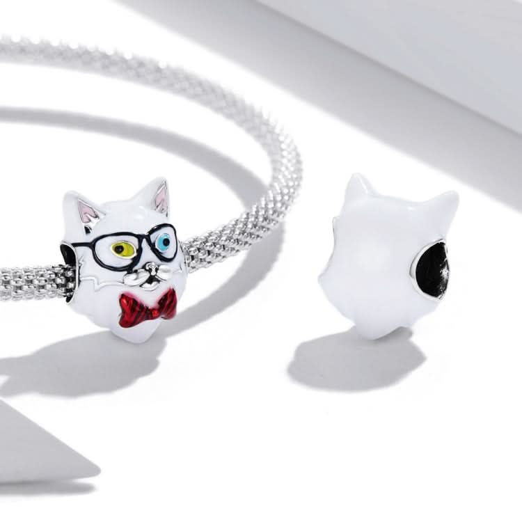 S925 Sterling Silver White Cat Beads DIY Bracelet Necklace Accessories