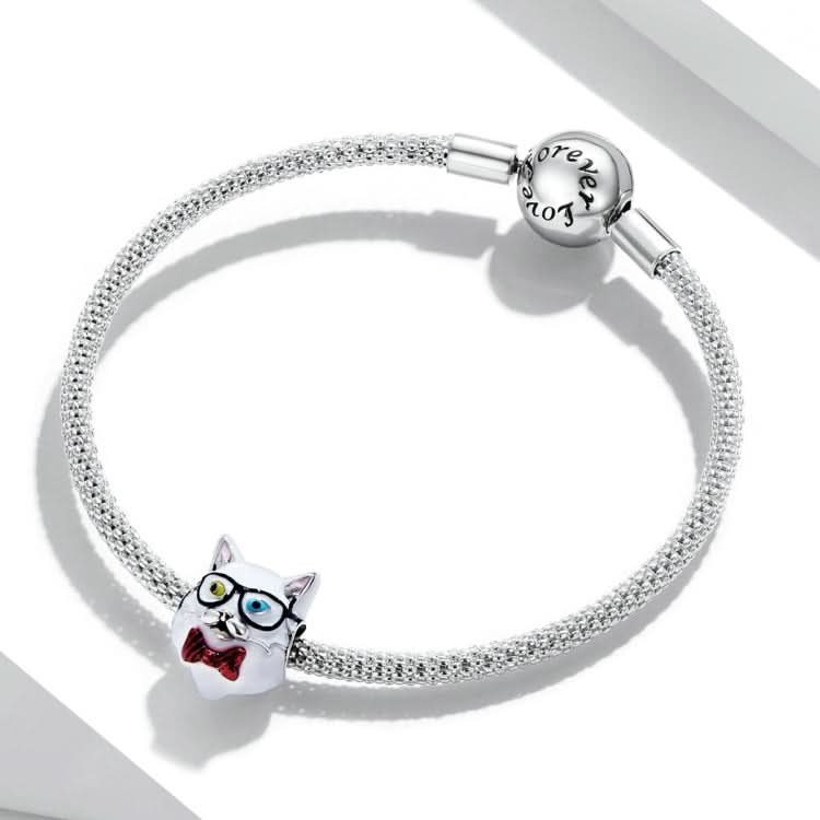 S925 Sterling Silver White Cat Beads DIY Bracelet Necklace Accessories