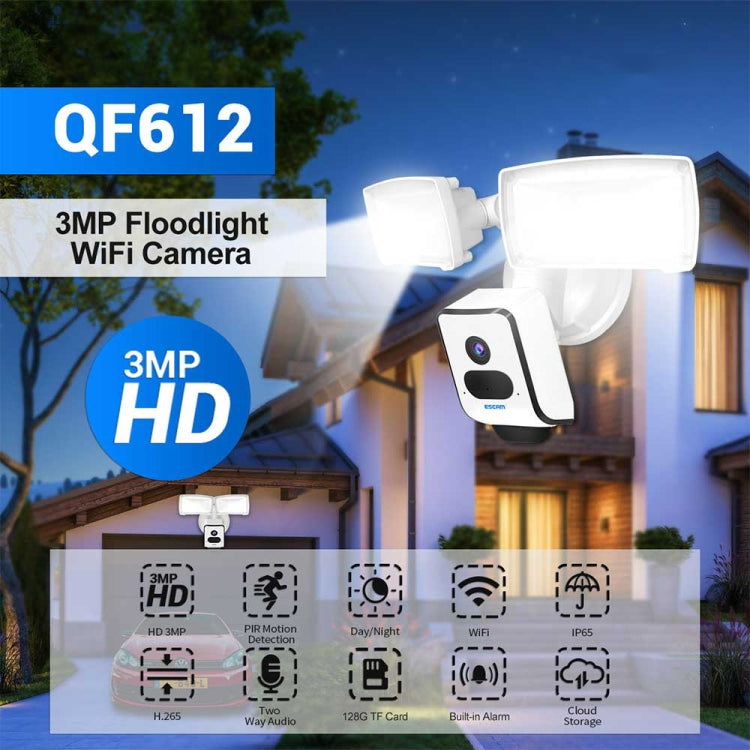 ESCAM QF612 3MP WiFi IP Camera & Floodlight, Support Night Vision / PIR Detection Reluova