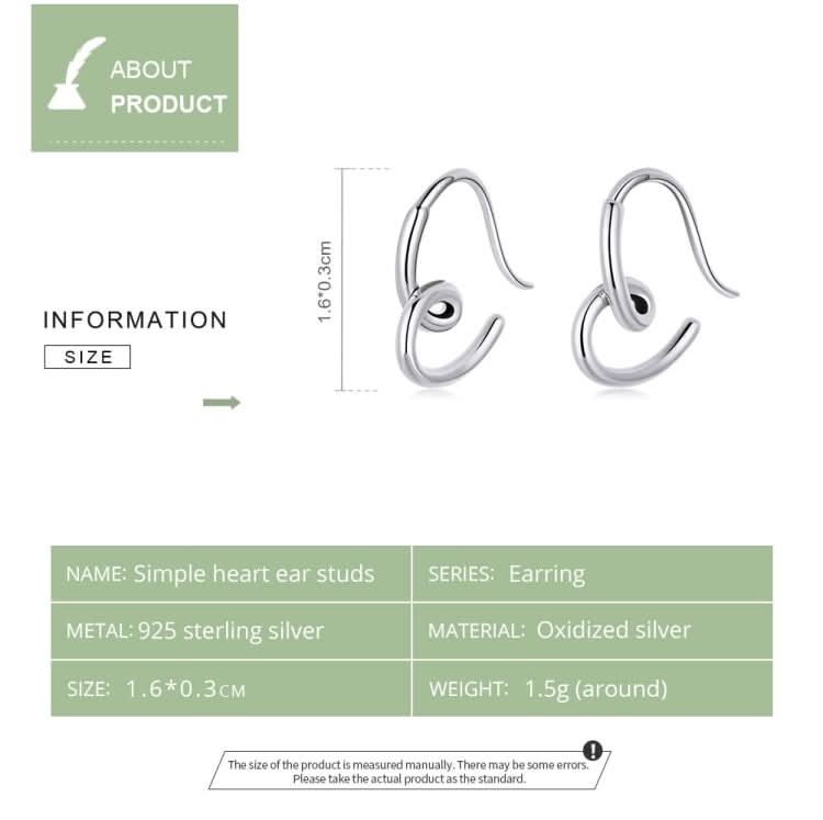 S925 Sterling Silver Simple Heart Ear Stud Women Earrings Reluova