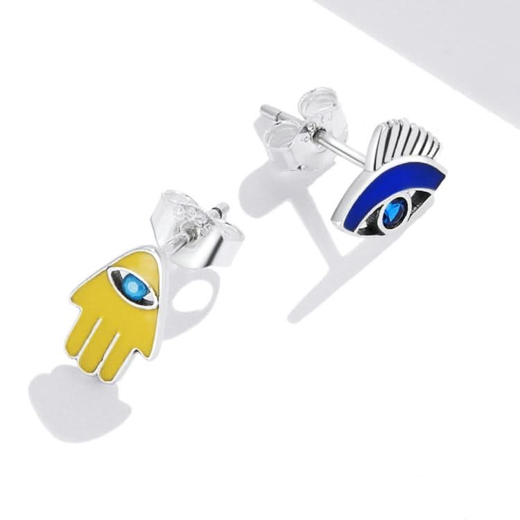 S925 Sterling Silver Devil Eye Lucky Hand Ear Stud Women Earrings Reluova