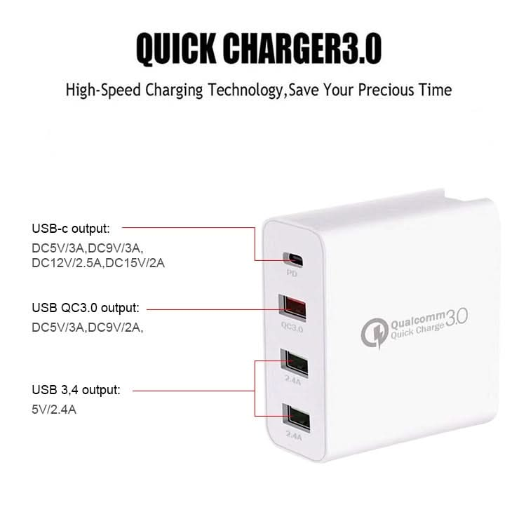 A3 PD 18W USB-C / Type-C + QC3.0 USB + Dual USB Interface Travel Charger