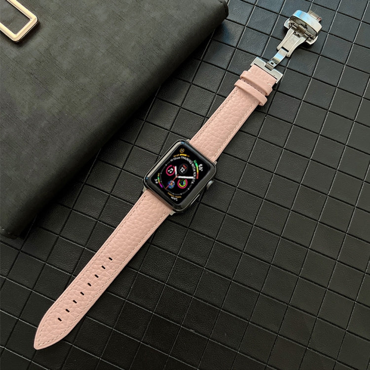 Lychee Genuine Leather Watchband For Apple Watch Series