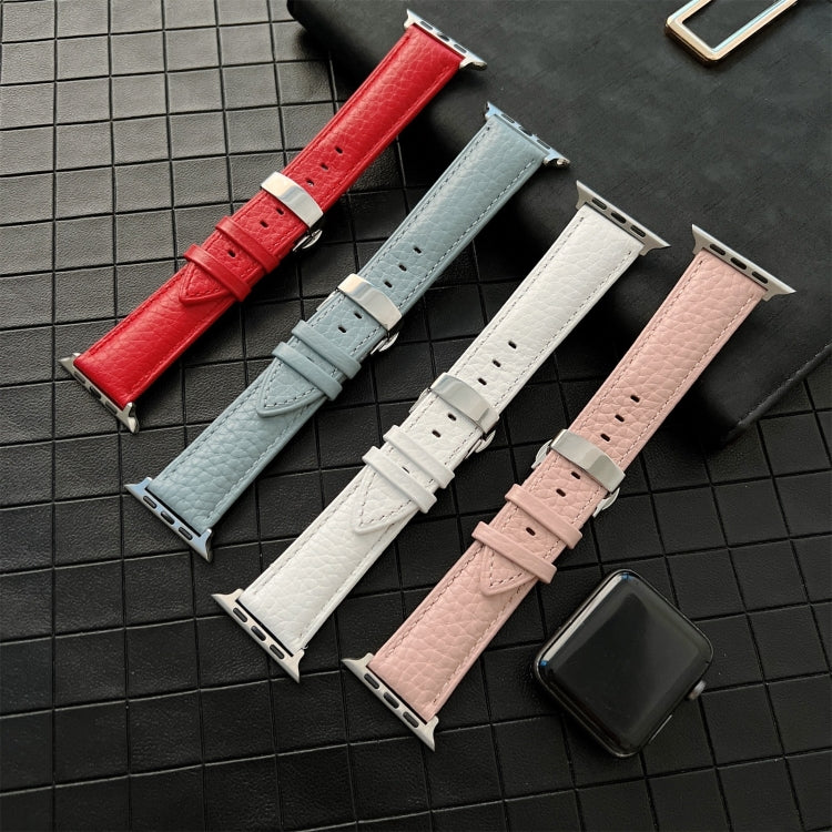 Lychee Genuine Leather Watchband For Apple Watch Series