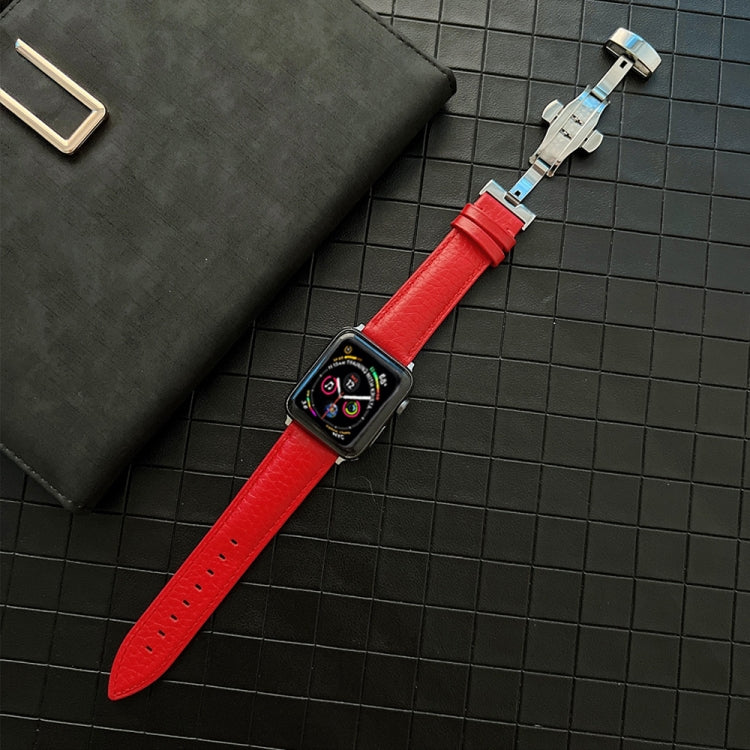 Lychee Genuine Leather Watchband For Apple Watch Series