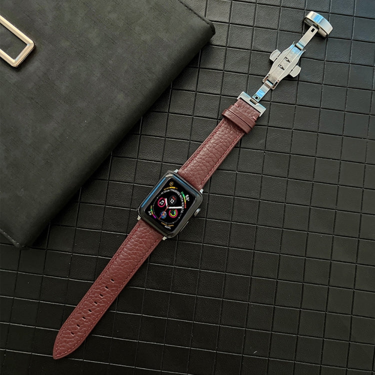 Lychee Genuine Leather Watchband For Apple Watch Series