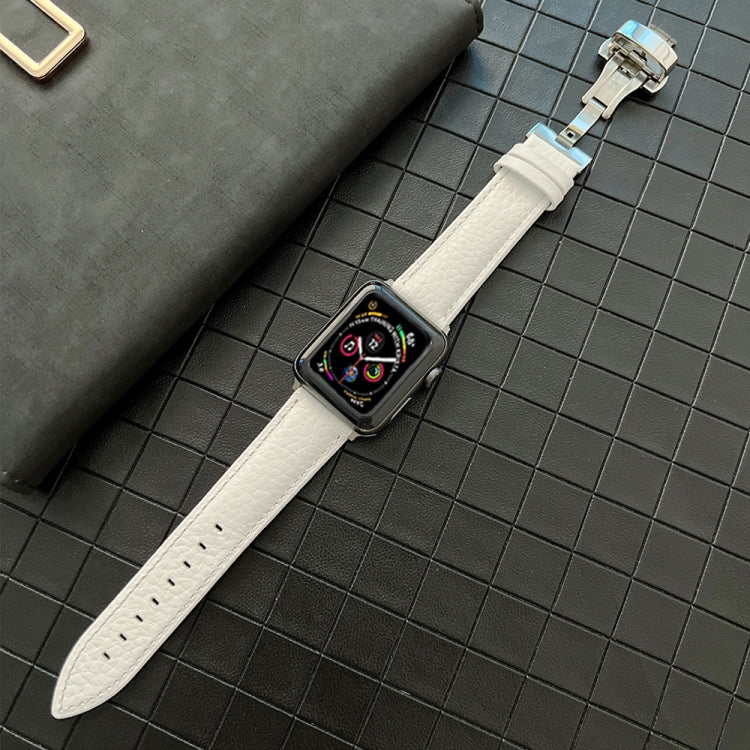 Lychee Genuine Leather Watchband For Apple Watch Series