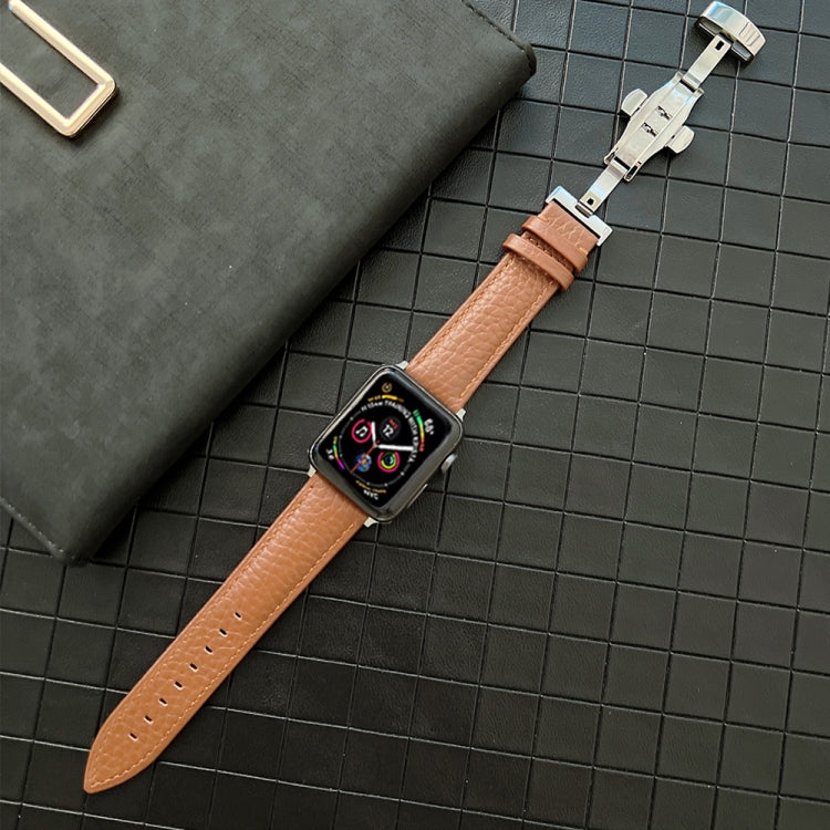 Lychee Genuine Leather Watchband For Apple Watch Series