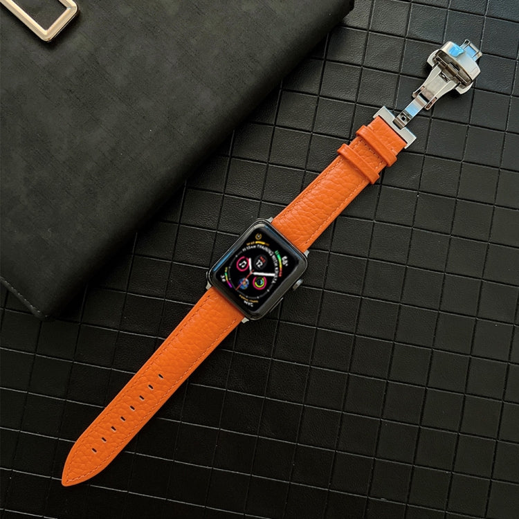 Lychee Genuine Leather Watchband For Apple Watch Series