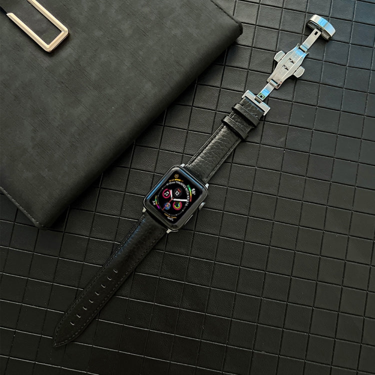 Lychee Genuine Leather Watchband For Apple Watch Series