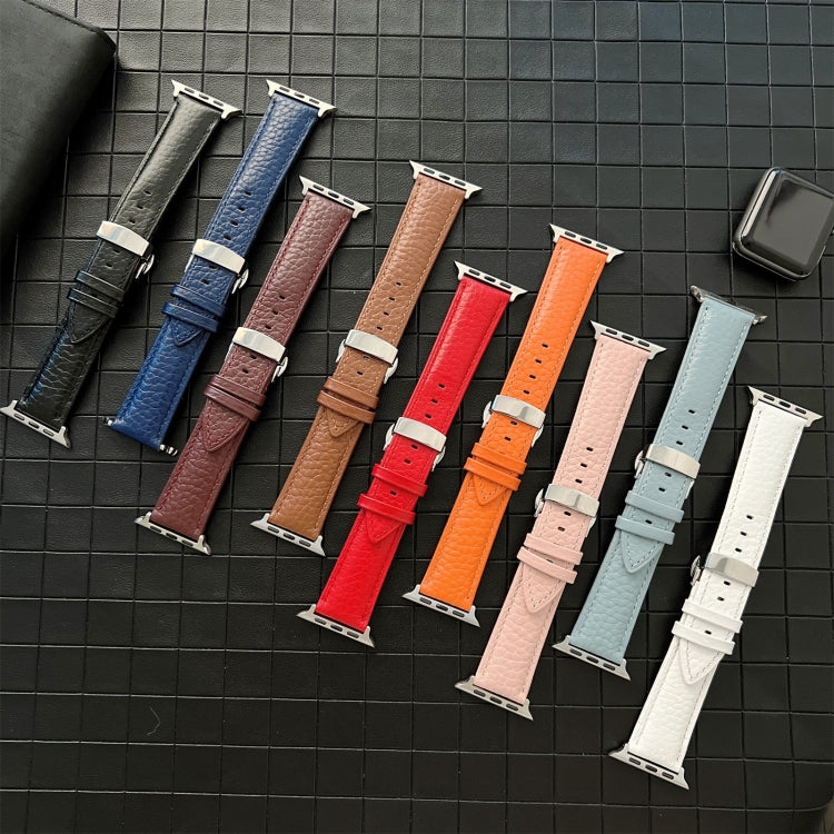 Lychee Genuine Leather Watchband For Apple Watch Series