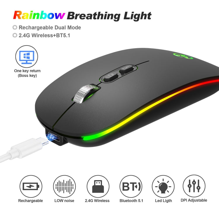 HXSJ M103FG 1600dpi Adjustable 2.4G + Bluetooth RGB Light Wireless Mouse My Store