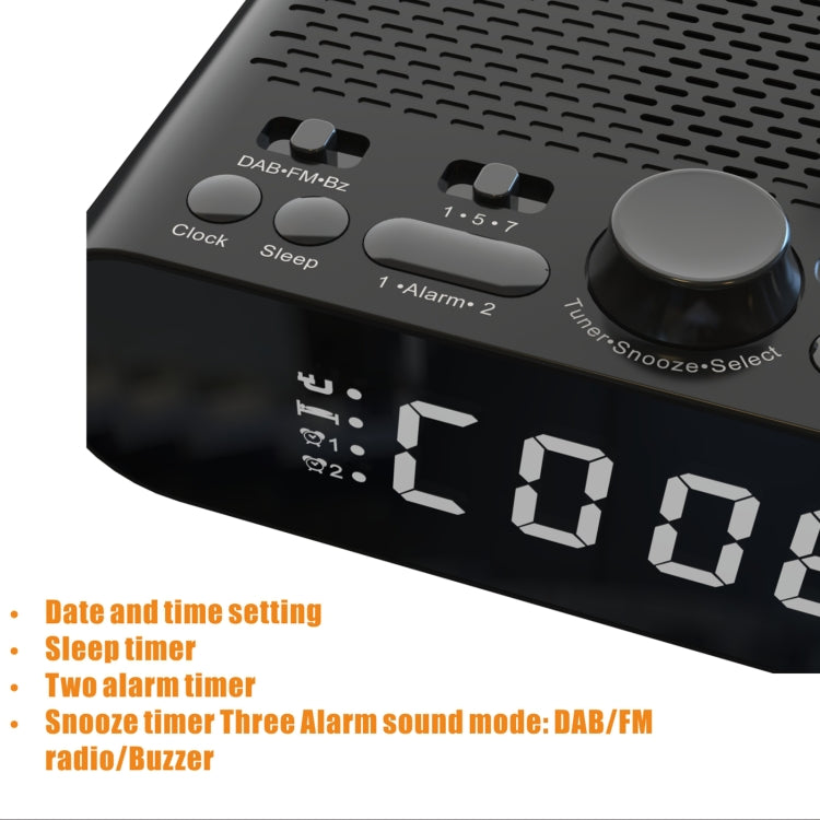 DAB-A5 LED Display Bedside DAB/FM Clock Radio with Bluetooth Speaker,