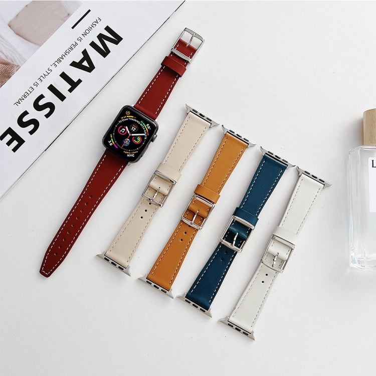 Flat Texture Leather Strap For Apple Watch Series