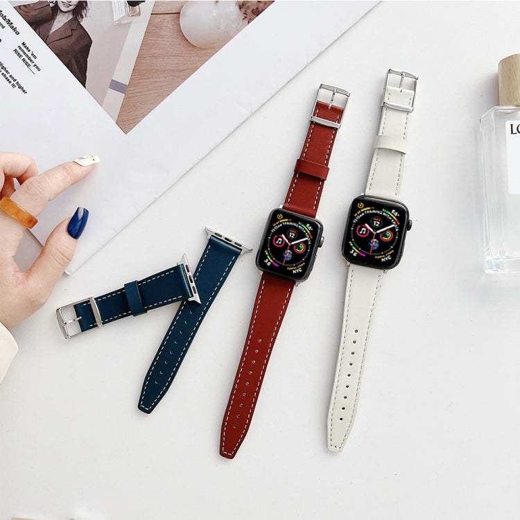 Flat Texture Leather Strap For Apple Watch Series