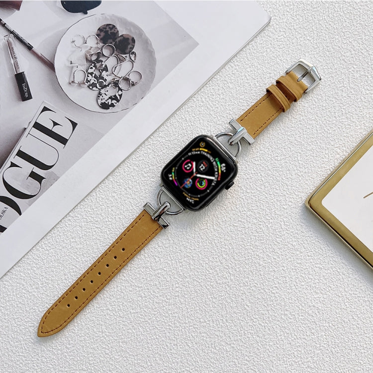 D-shaped Steel + Genuine Leather Strap For Apple Watch Series