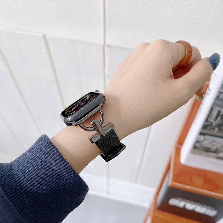 D-shaped Steel + Genuine Leather Strap For Apple Watch Series