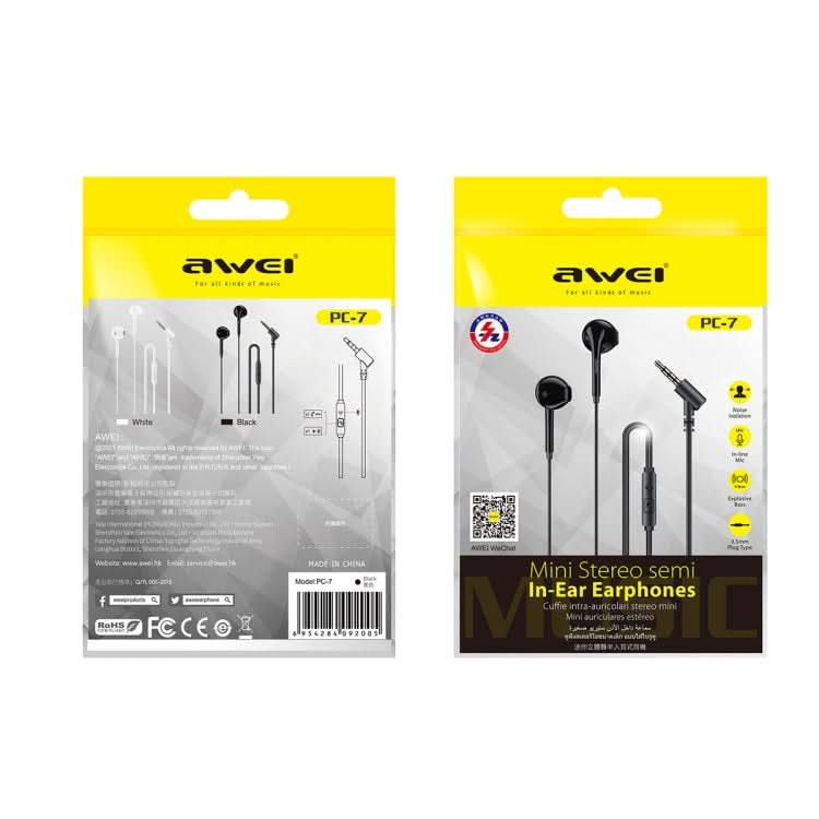 awei PC-7 Mini Stereo Semi In-ear Wired Earphone