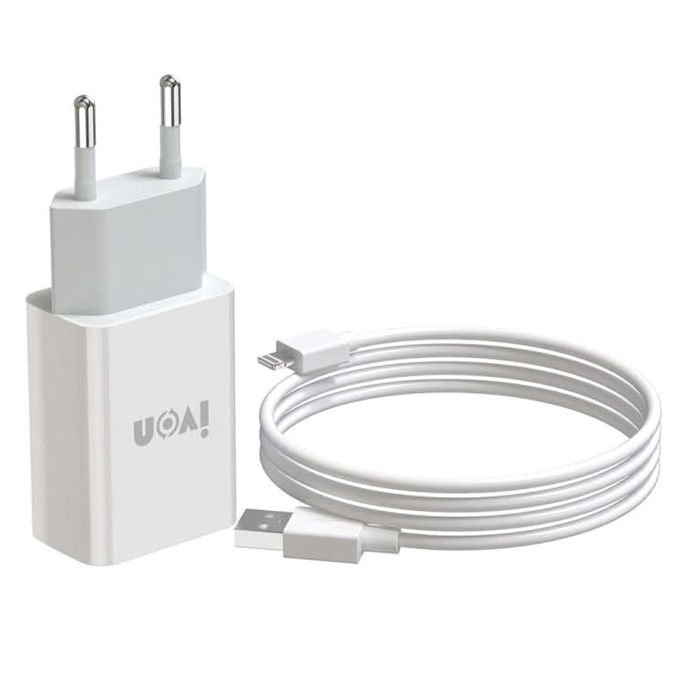 IVON AD-33 2 in 1 2.1A Single USB Port Travel Charger + 1m USB to 8 Pin Data Cable Set,