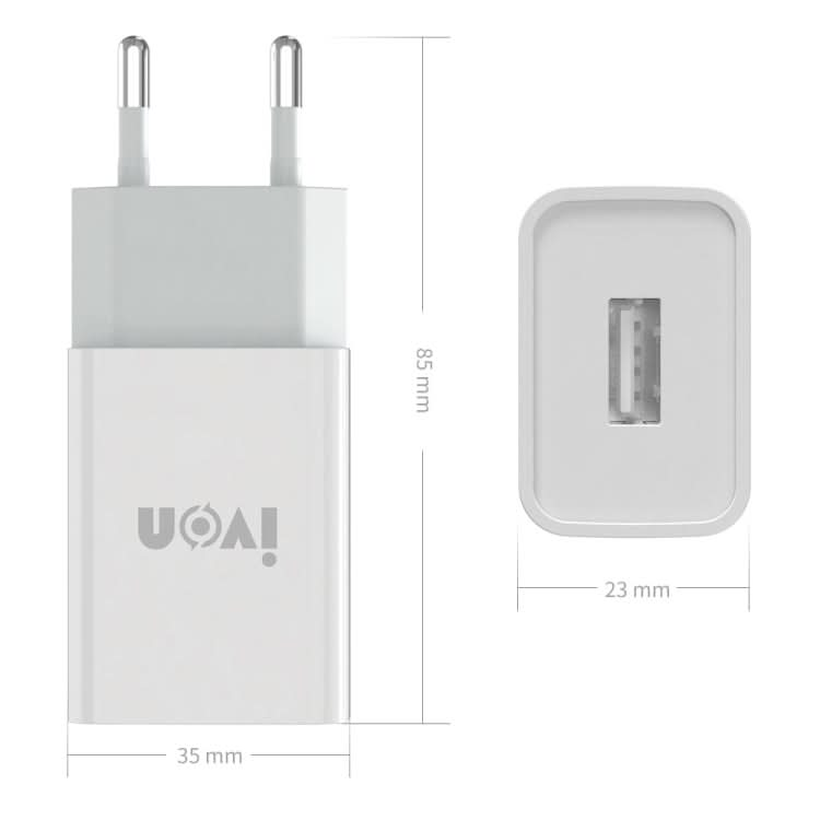 IVON AD-33 2 in 1 2.1A Single USB Port Travel Charger + 1m USB to 8 Pin Data Cable Set,