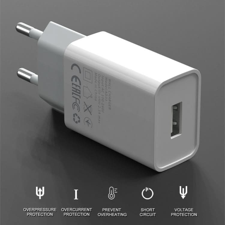 IVON AD-33 2 in 1 2.1A Single USB Port Travel Charger + 1m USB to 8 Pin Data Cable Set,