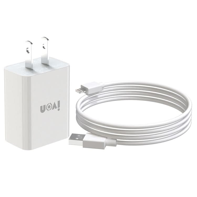 IVON AD-33 2 in 1 2.1A Single USB Port Travel Charger + 1m USB to 8 Pin Data Cable Set,