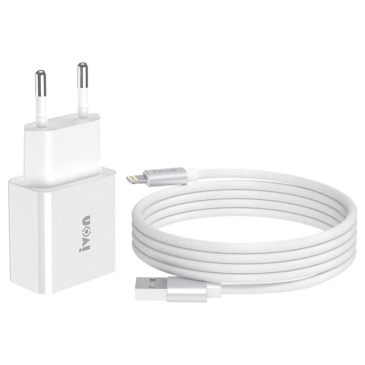 IVON AD-35 2 in 1 18W QC3.0 USB Port Travel Charger + 1m USB to 8 Pin Data Cable Set,