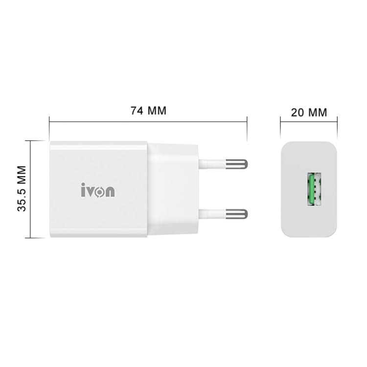 IVON AD-35 2 in 1 18W QC3.0 USB Port Travel Charger + 1m USB to 8 Pin Data Cable Set,