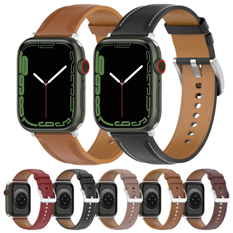 Genuine Leather Watchband, Size: Free Size For Apple Watch Series 7 45mm / 6&SE&5&4 44mm / 3&2&1 42mm