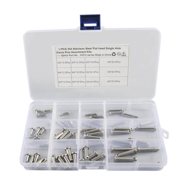 A6830 60 in 1 304 Stainless Steel Flat Head Single Hole Clevis Pins Assortment Kit