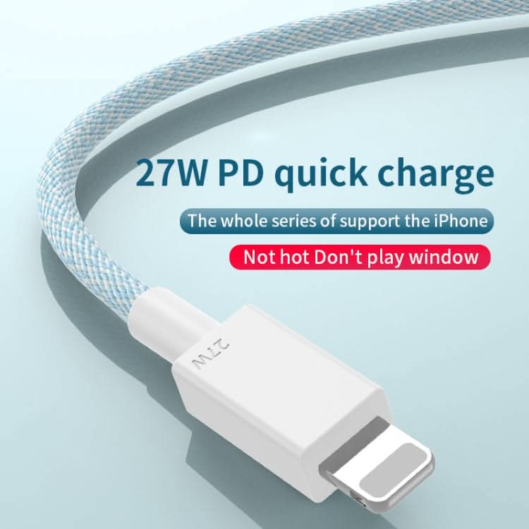 27W PD USB-C / Type-C to 8 Pin Fast Charging Braided Data Cable, Cable Length: 1m