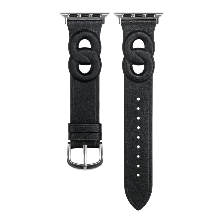 Double Rings Genuine Leather Watchband For Apple Watch Series