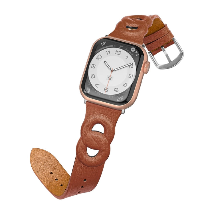 Double Rings Genuine Leather Watchband For Apple Watch Series