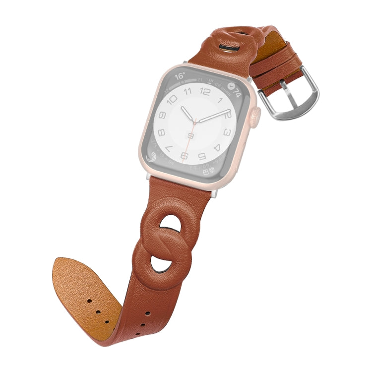 Double Rings Genuine Leather Watchband For Apple Watch Series