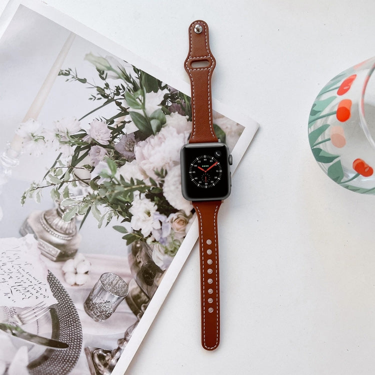 Flat Texture Leather Watchband For Apple Watch Series