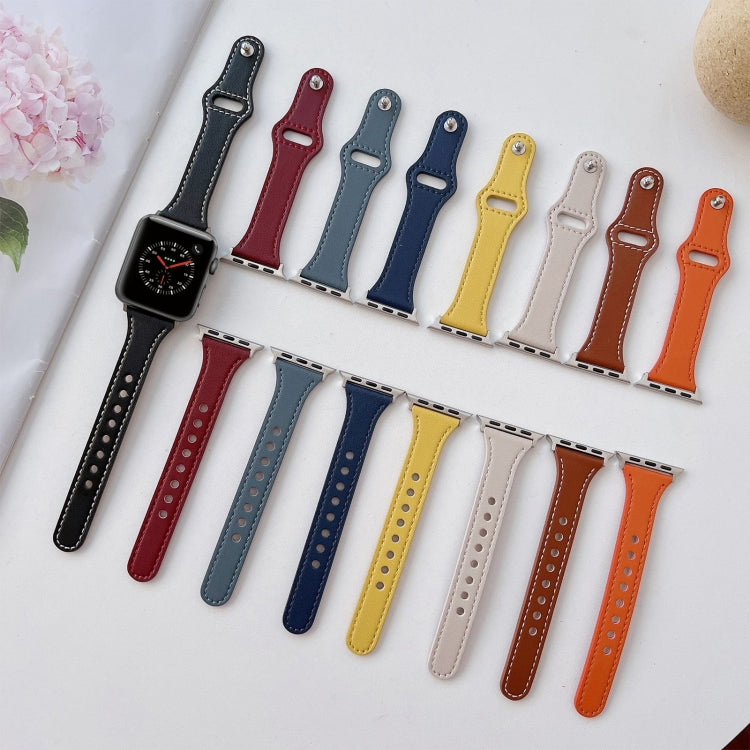 Flat Texture Leather Watchband For Apple Watch Series