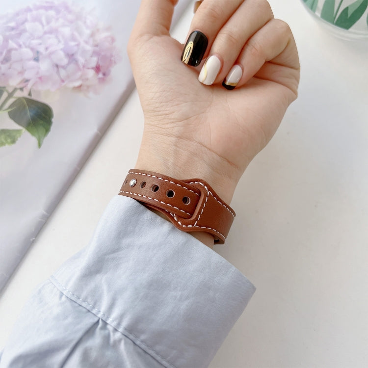 Flat Texture Leather Watchband For Apple Watch Series