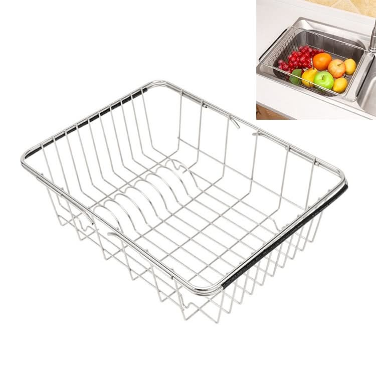 Kitchen Dish Drainer Sink Drain Basket Washing Vegetable Fruit Drying Holder Stainless Steel Adjustable Rack