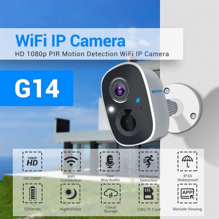 ESCAM G14 Rechargeable 1080P Full HD AI Recognition Infrared Night Vision WiFi Camera Reluova