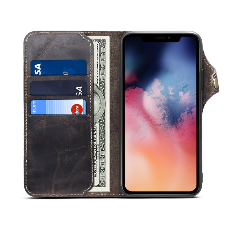 Denior Oil Wax Cowhide Magnetic Button Horizontal Flip Leather Case with Card Slots & Wallet, Series 1