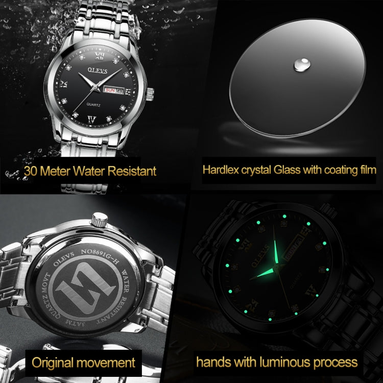 OLEVS 8691 Men Business Luminous Dual Calendar Design Waterproof Quartz Watch