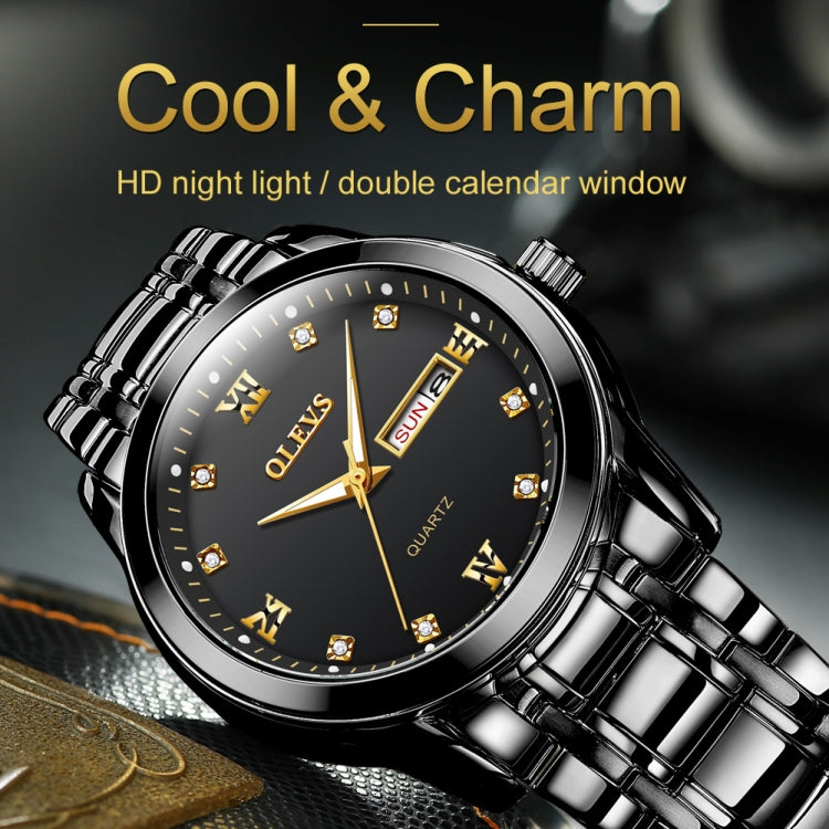 OLEVS 8691 Men Business Luminous Dual Calendar Design Waterproof Quartz Watch