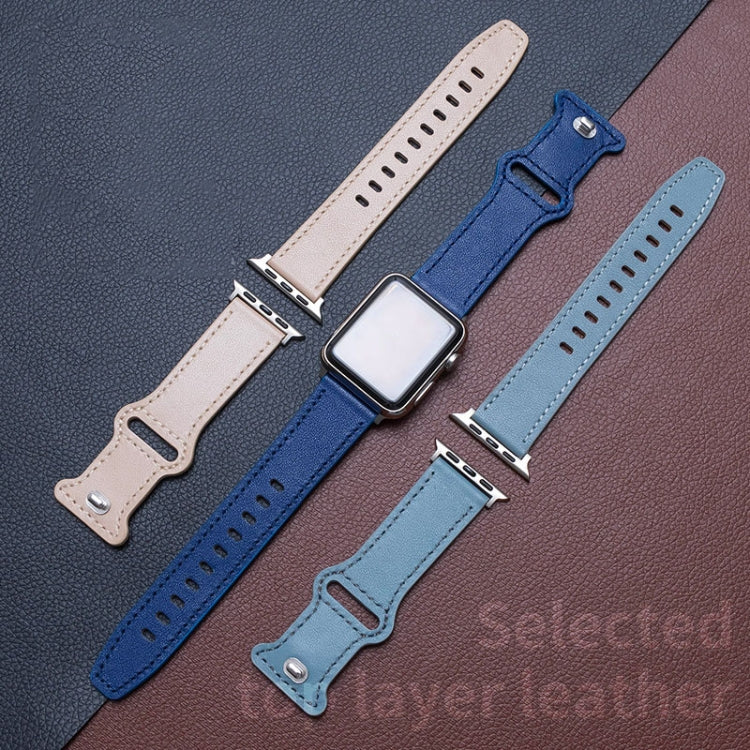 Butterfly Buckle Cowhide Leather Watchband For Apple Watch Series