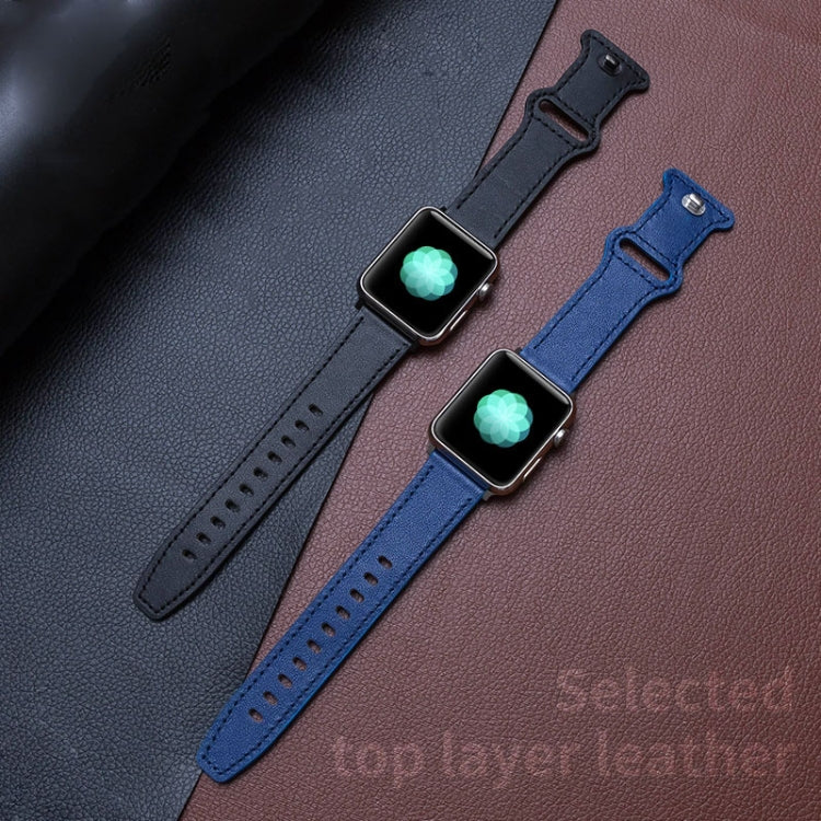 Butterfly Buckle Cowhide Leather Watchband For Apple Watch Series